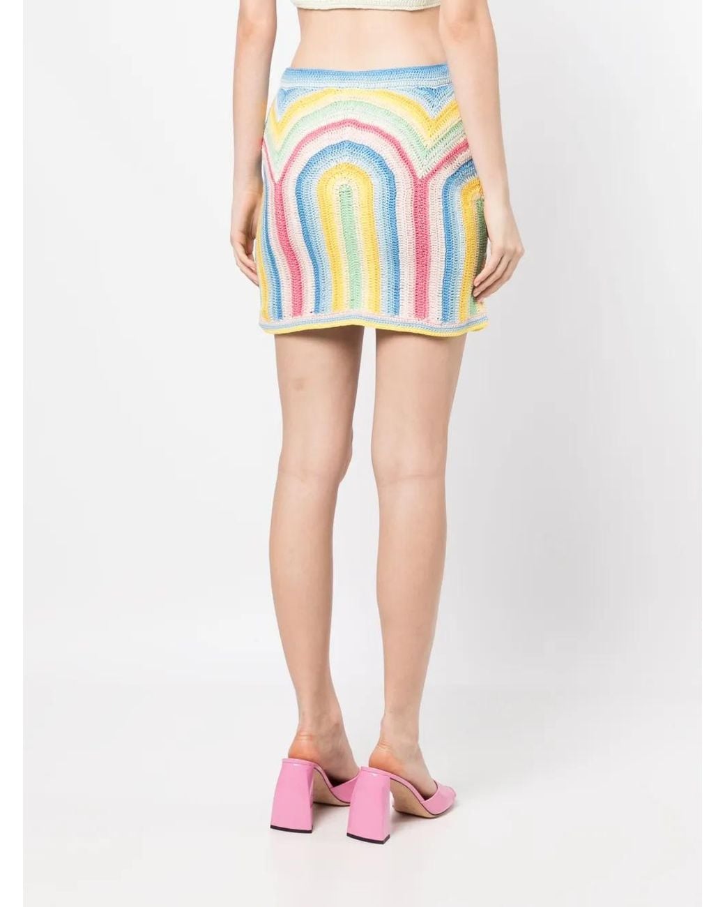 Casablanca Blue Rainbow Crochet Mini Skirt