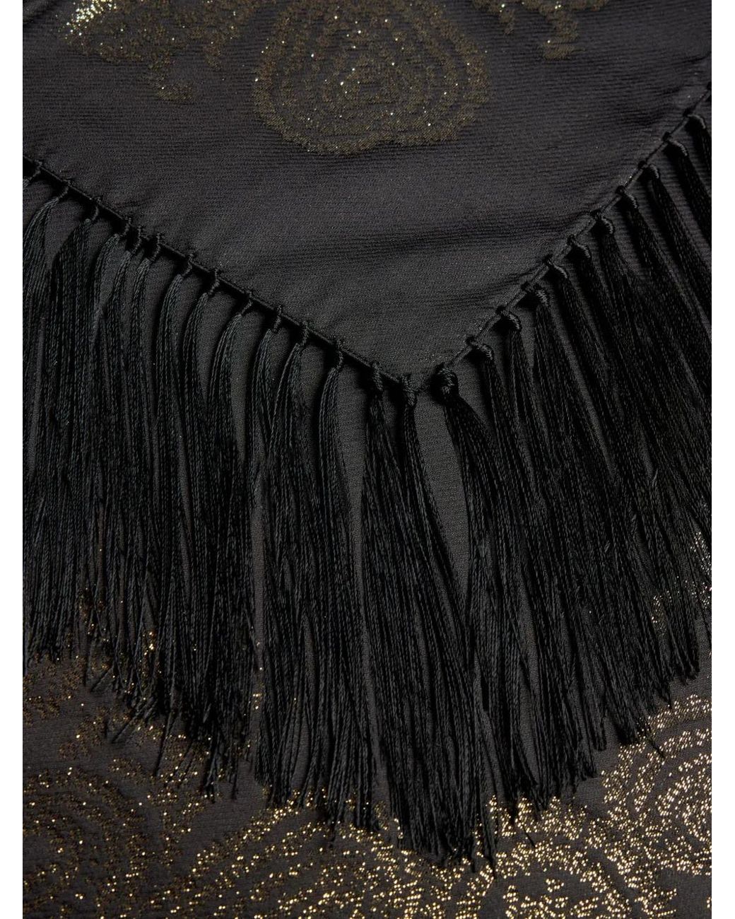 Etro Black Silk-Blend Scarf With Metallic Paisley Motif