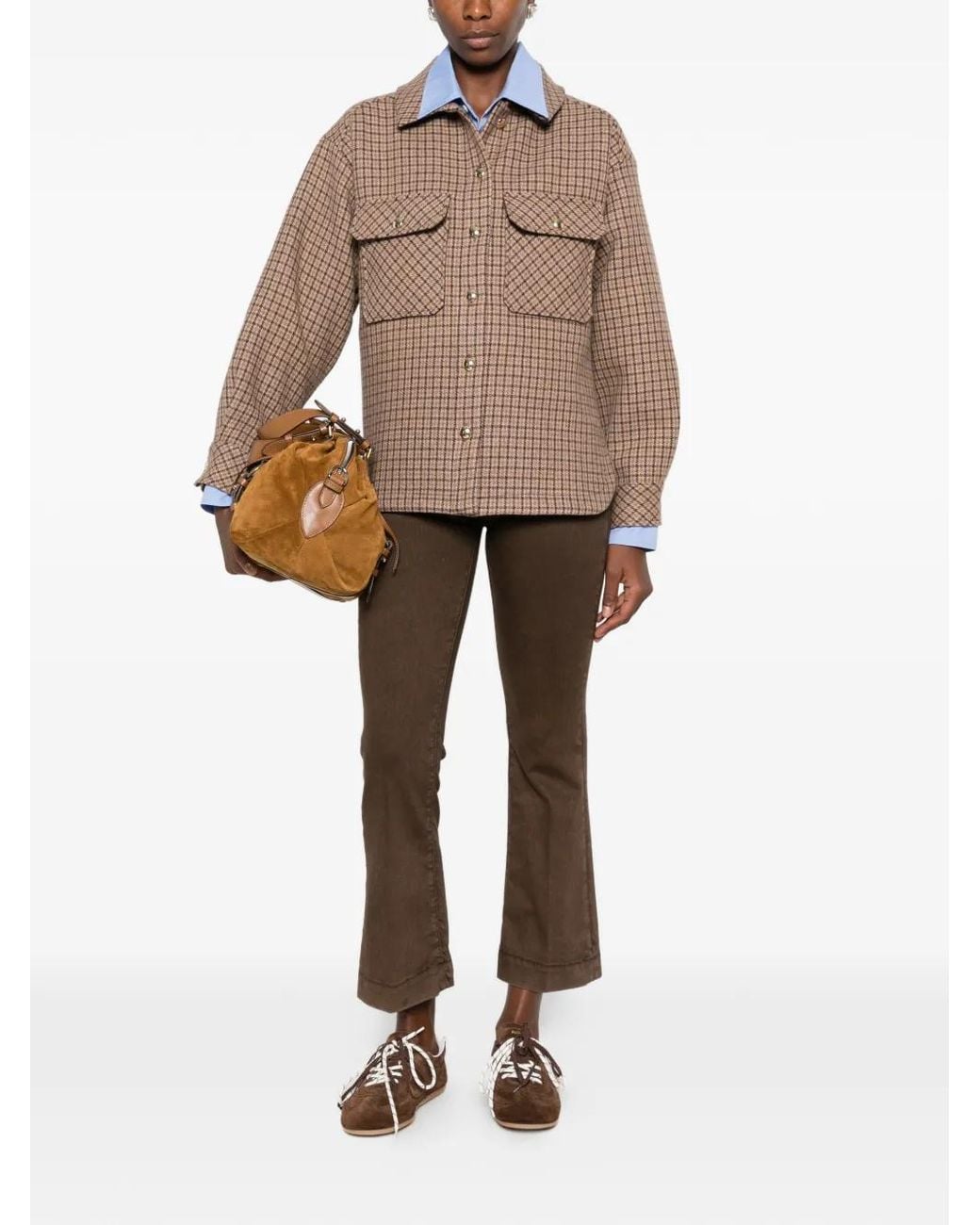 SOSUE Brown Check-Pattern Flap-Pocket Jacket