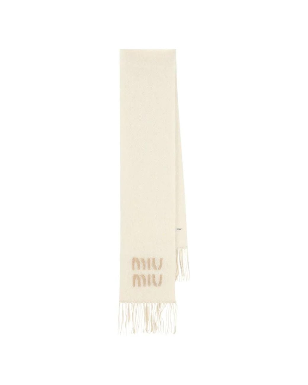 Miu Miu White Logo Fringed Scarf