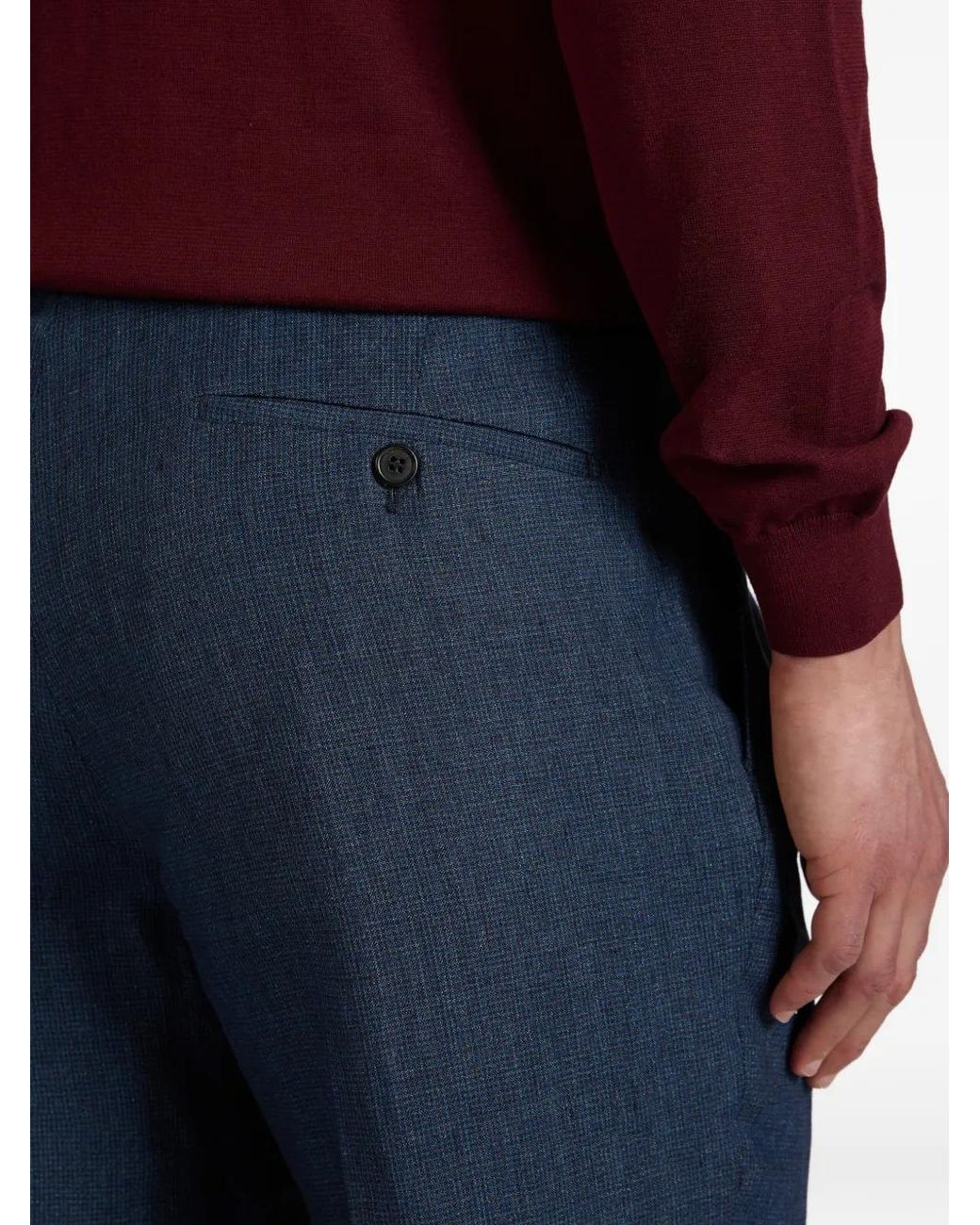 Slowear Blue Patterned Linen Trousers for men
