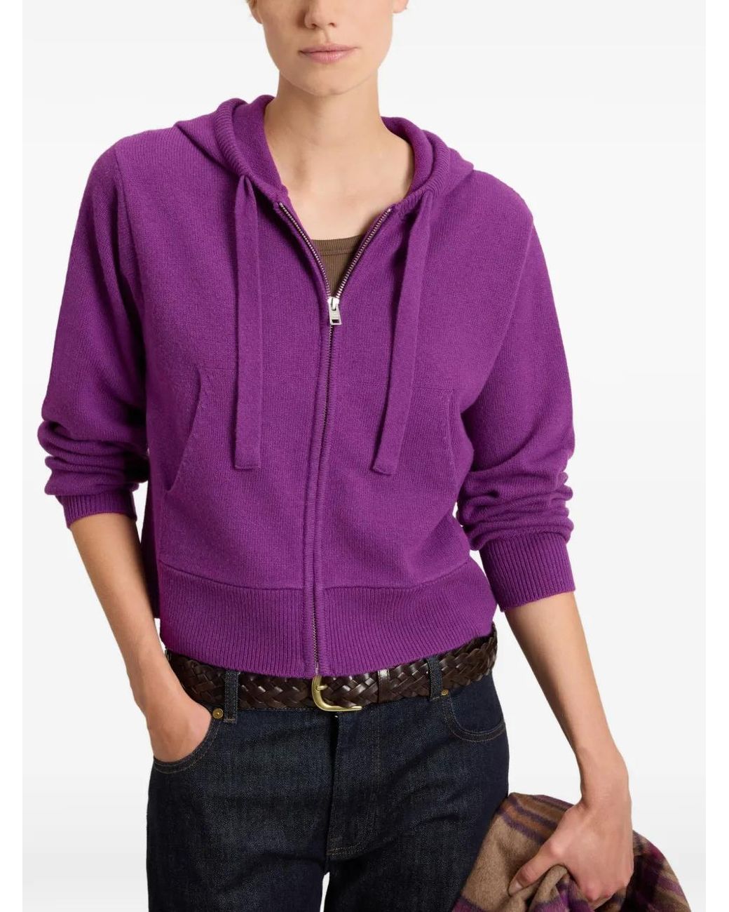 Woolrich Purple Cardigan Zippé À Capuche