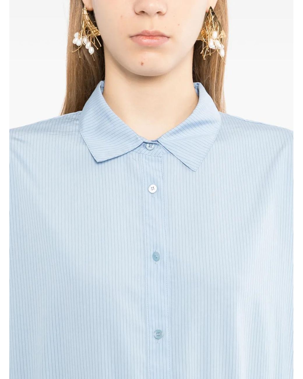 JNBY Blue Crinkle-Effect Striped Shirt Dress