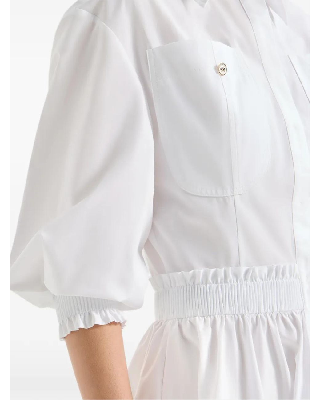 Genny White Pocket Shirred Dress