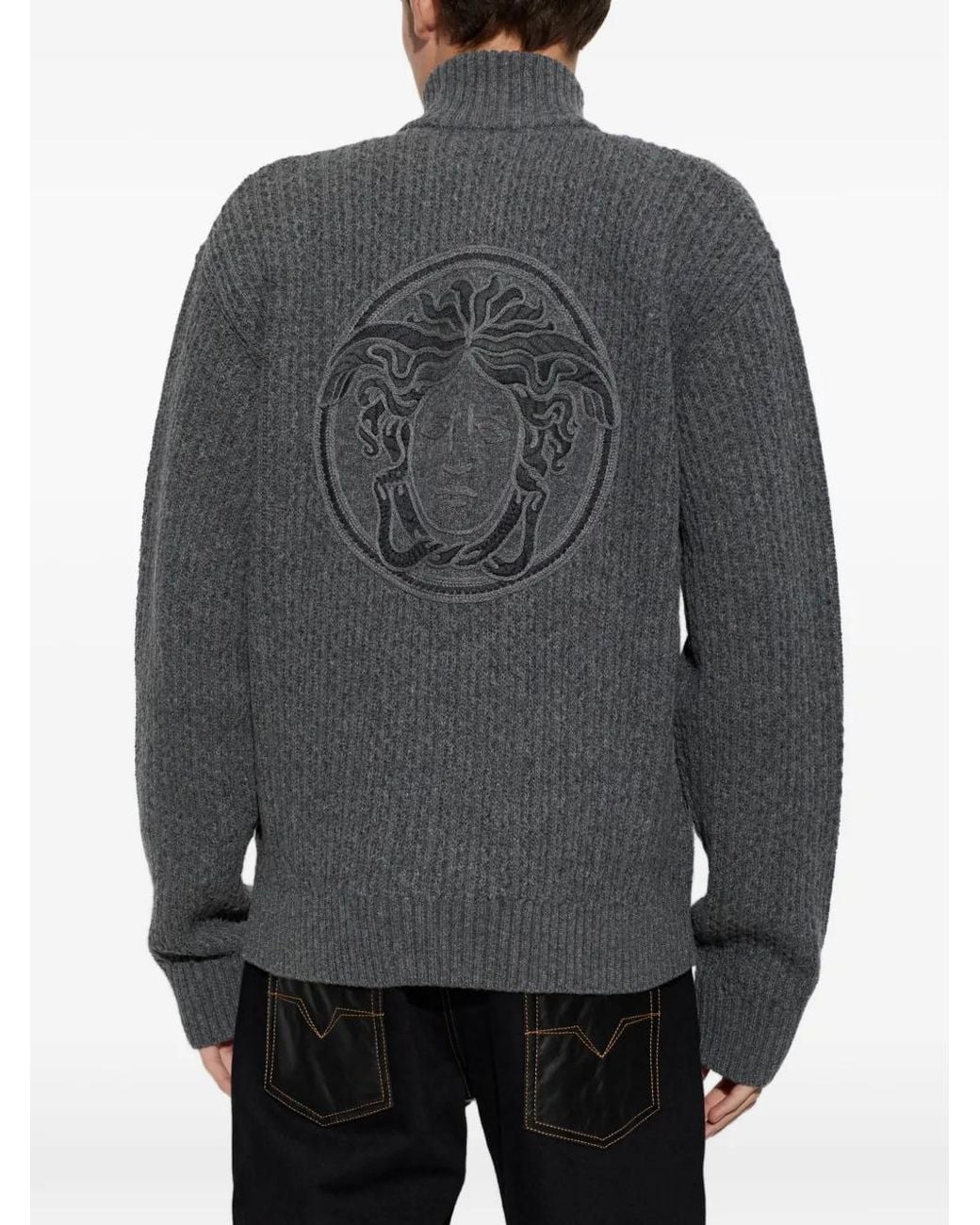 Versace Gray Medusa Head Cardigan for men