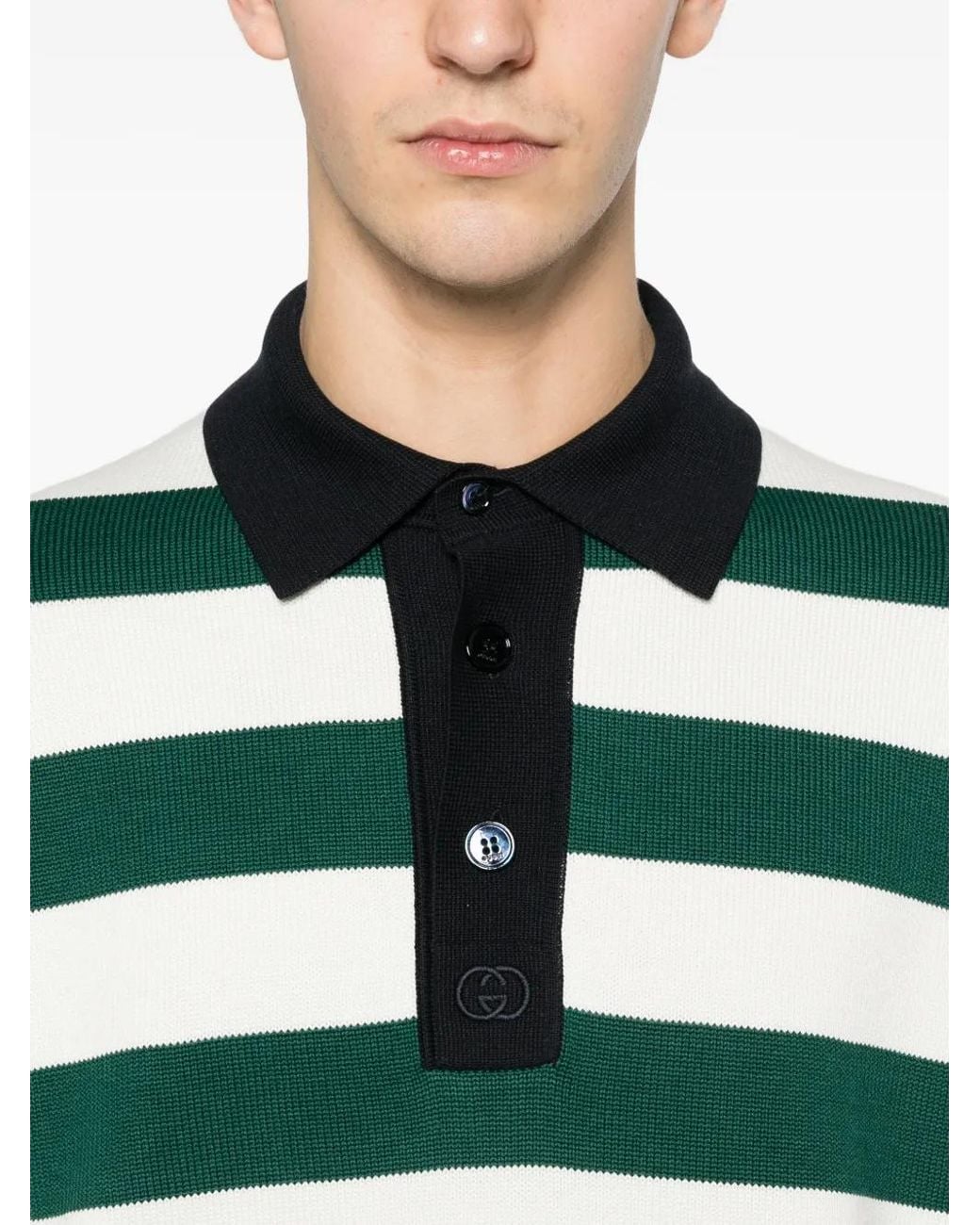 Gucci Green Striped Polo Shirt for men