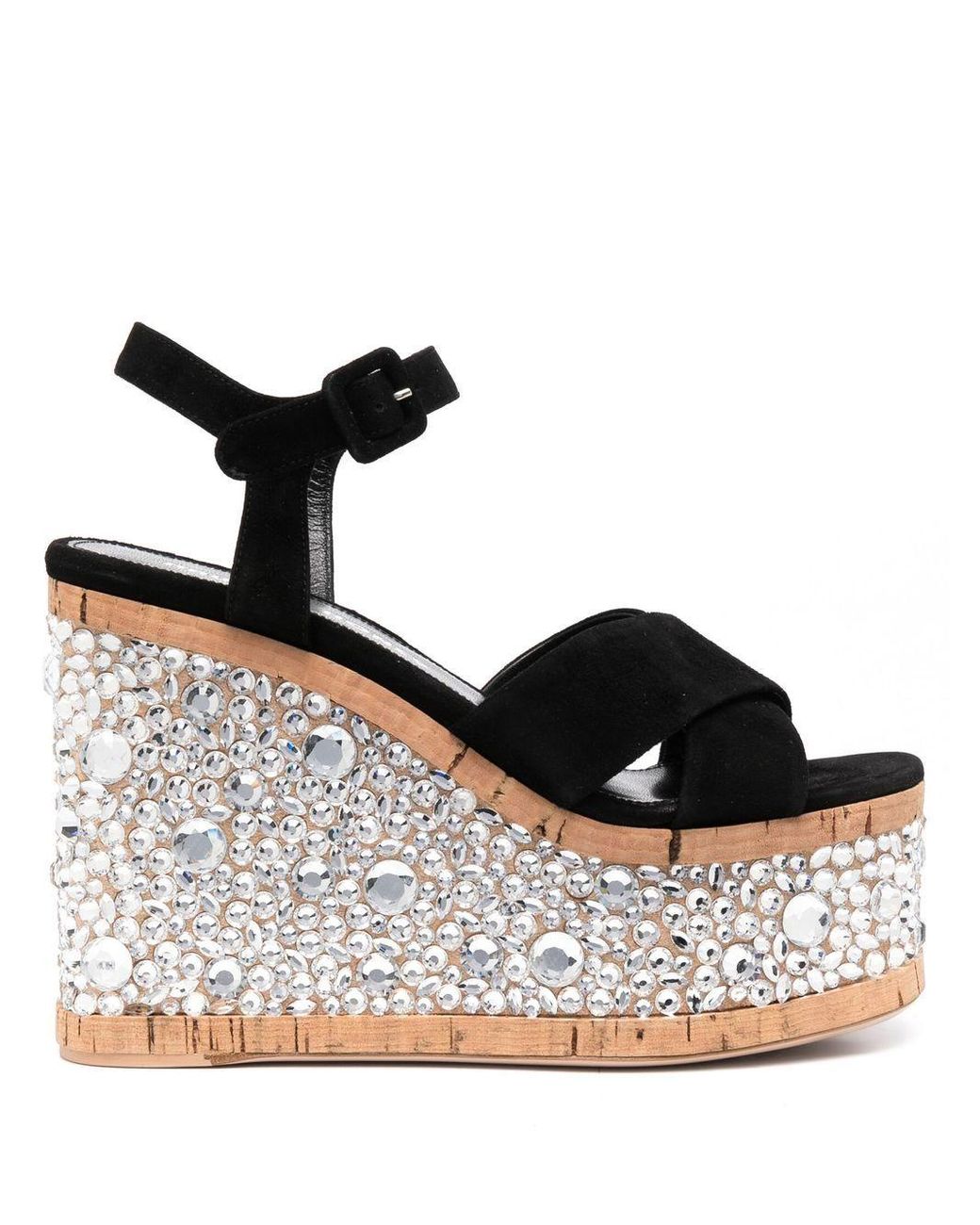 HAUS OF HONEY Leather Crystal-embellished Wedge Sandals in Black | Lyst