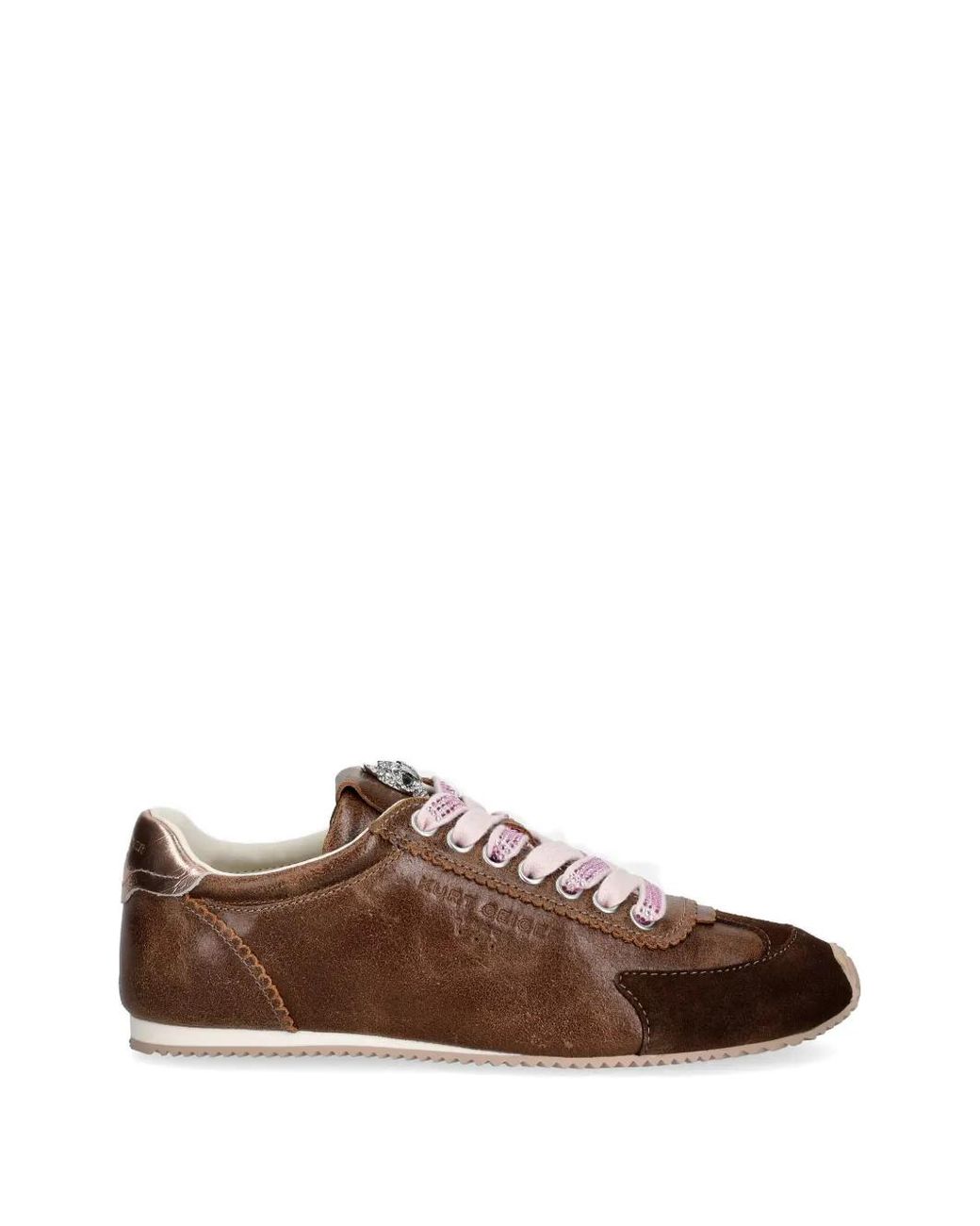 Kurt Geiger Brown Crystal-Embellished Eagle-Head Sneakers