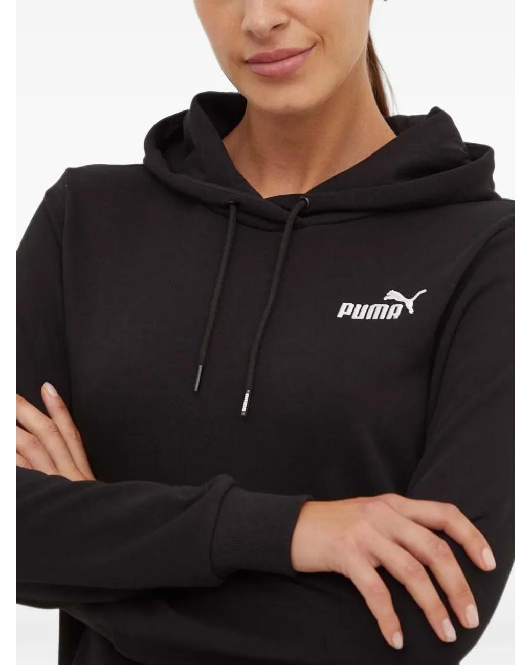PUMA Black Logo-Print Drawstring Hoodie