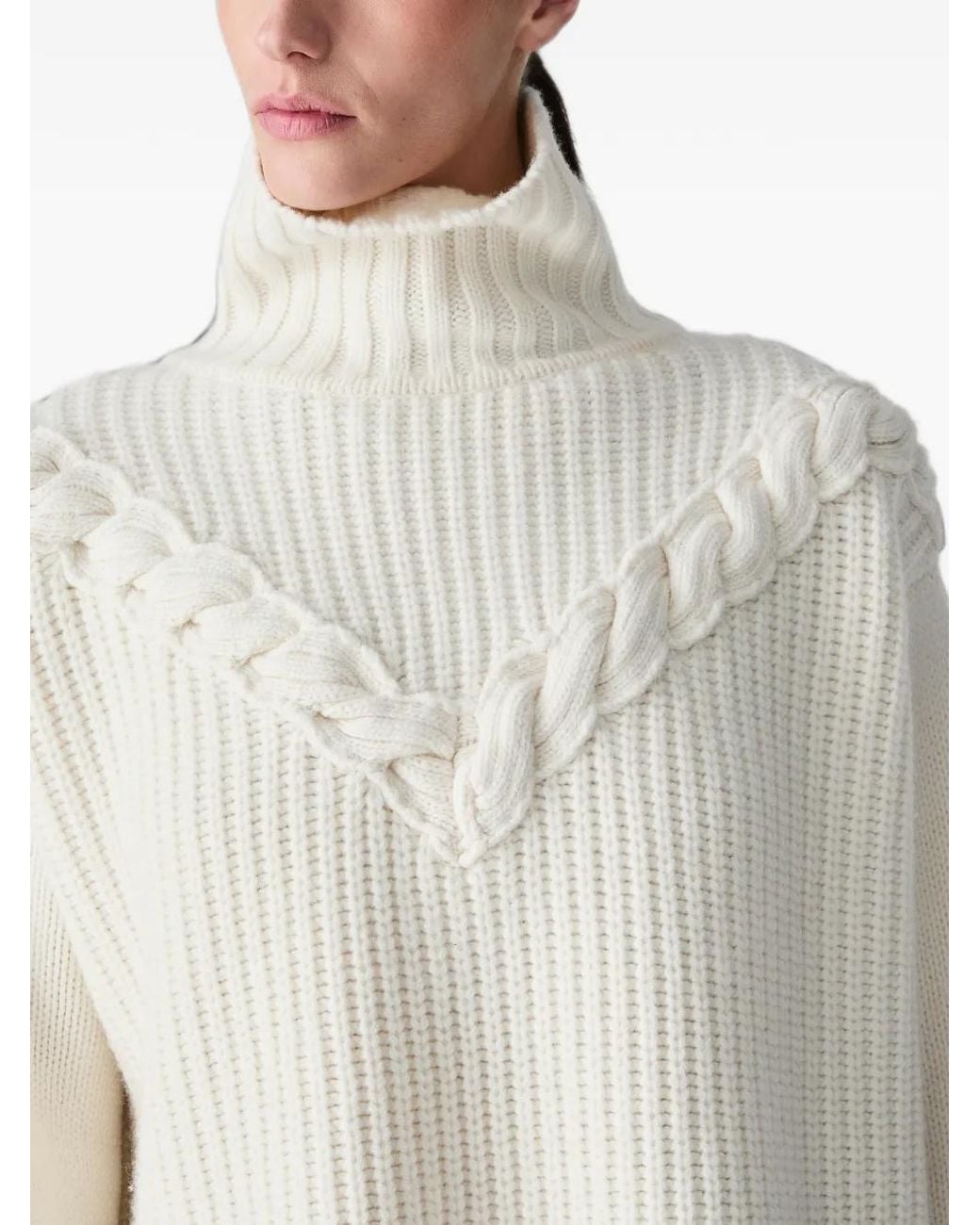 Vera Wang White Pauline Cable-Knit Funnel-Neck Sweater