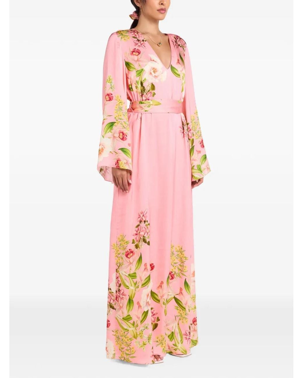 Hemant & Nandita Pink Lena Floral-Print V-Neck Maxi Dress
