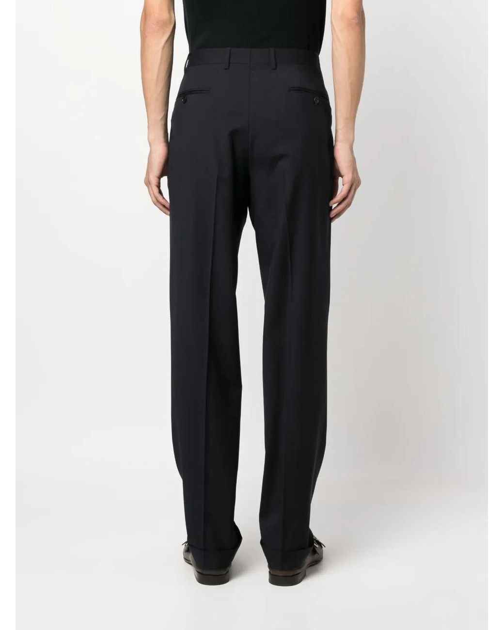 Canali Blue Straight-Leg Wool Tailored Trousers for men