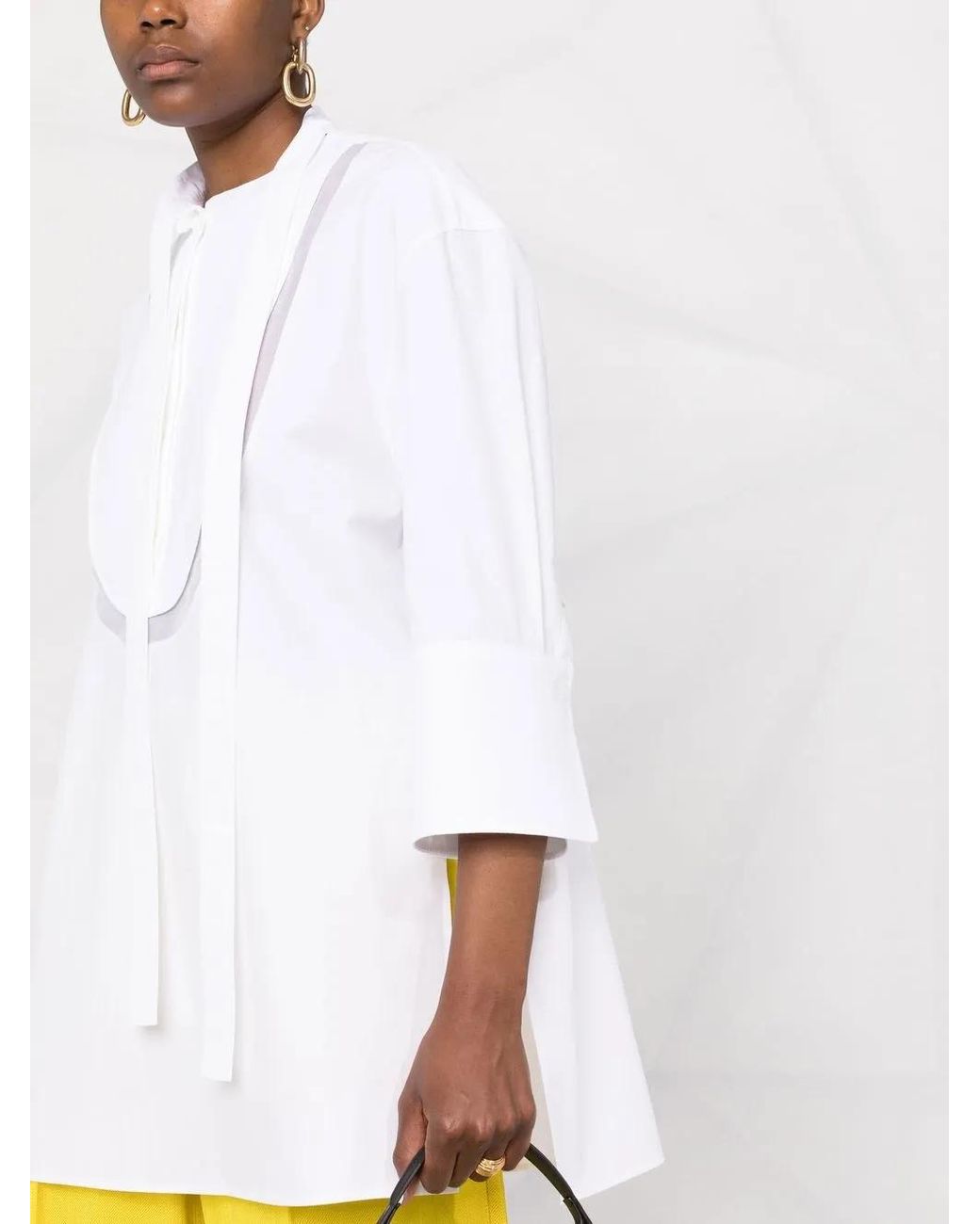 Valentino Garavani White Side Neck Tie-Fastening Blouse