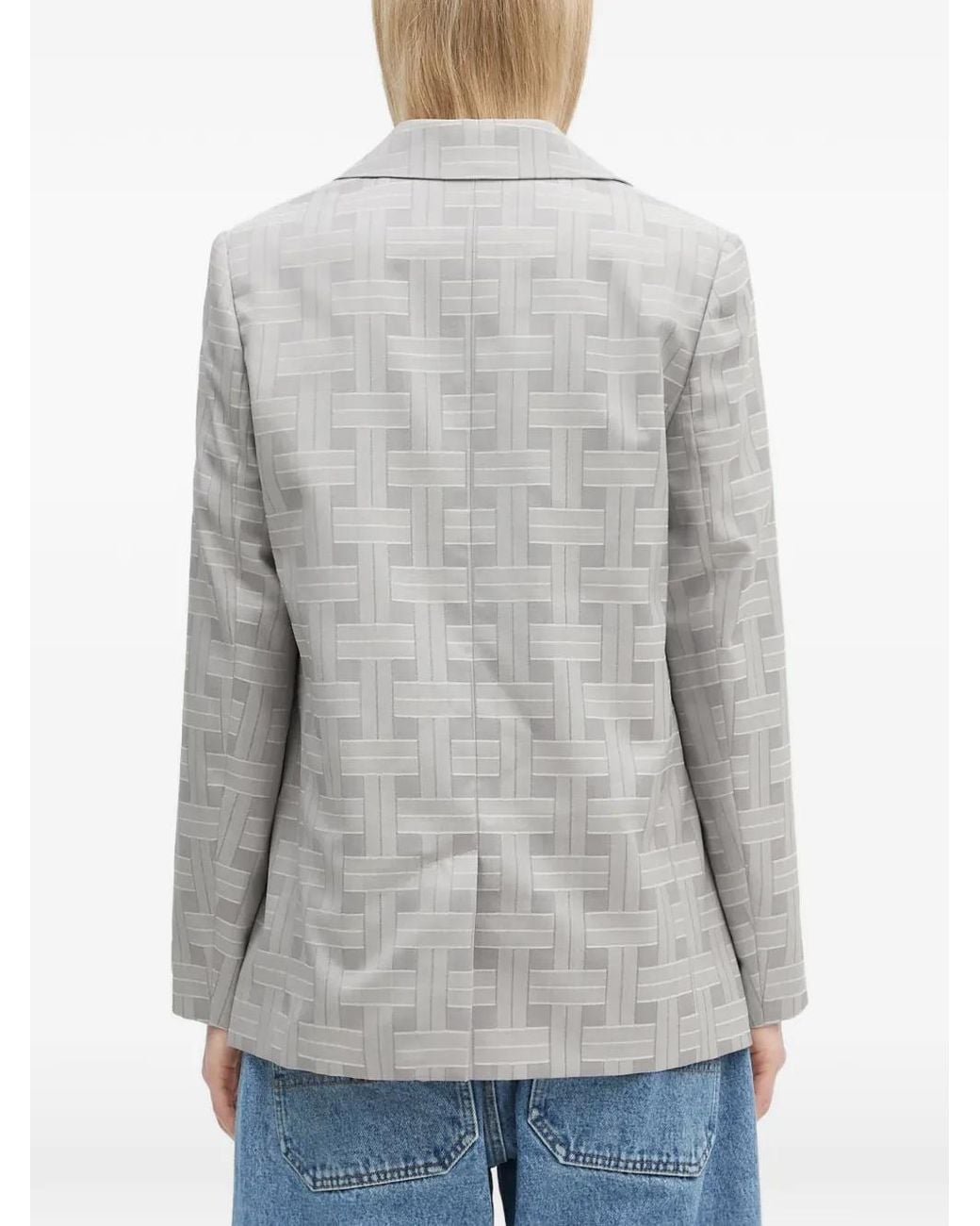 KENZO Gray Patterned Double-Breasted Blazer