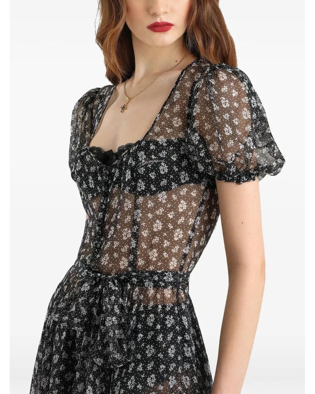 Dolce & Gabbana Black Floral Print Chiffon Dress