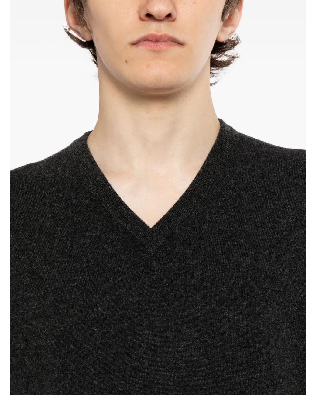N.Peal Cashmere Black Burlington V-Neck Jumper for men