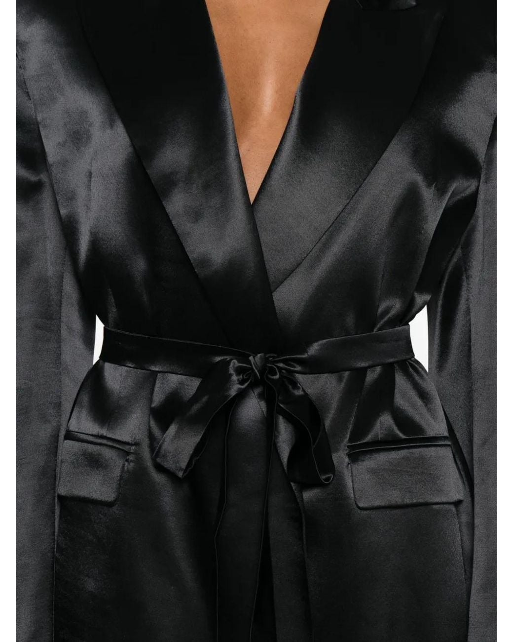 ANDAMANE Black Tie-Waist Pocket Blazer
