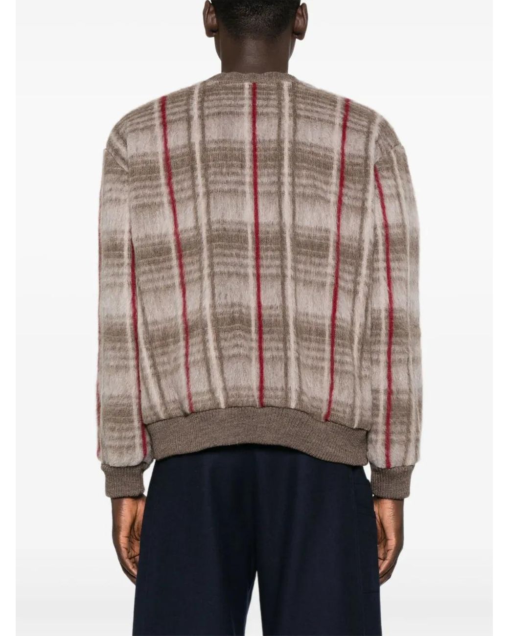 Aspesi Brown Checked Wool Cardigan for men