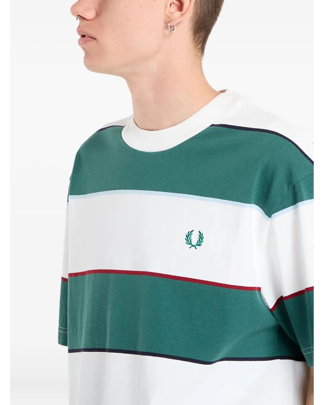 Fred Perry Green Striped T-Shirt for men