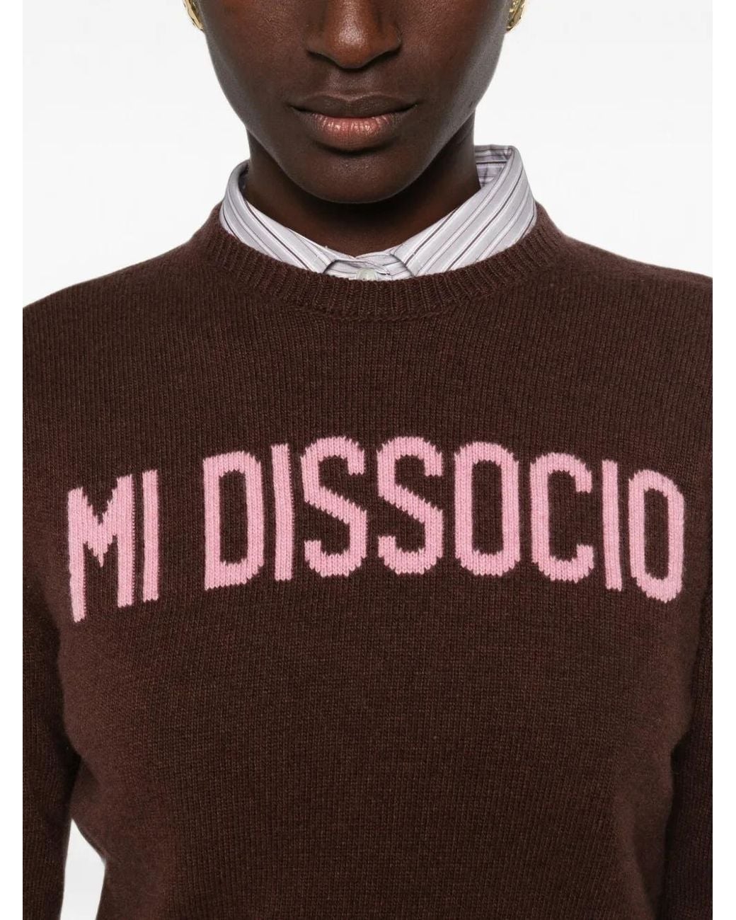 Mc2 Saint Barth Brown New Queen Crewneck Sweater With Mi Dissocio Embroidery