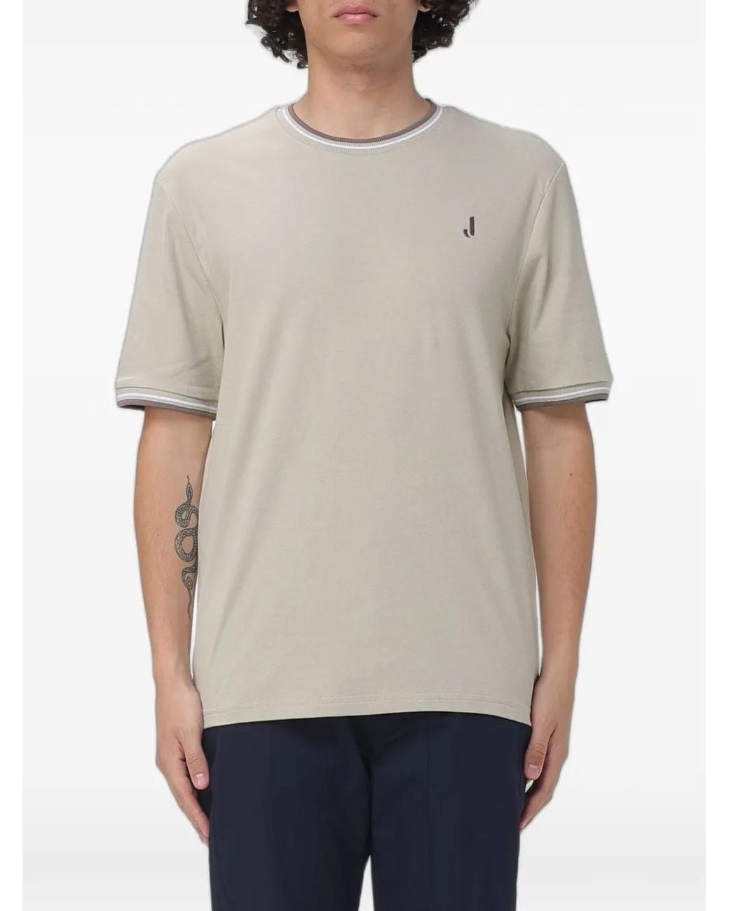 Jeckerson Gray Logo-Embroidered Tipped T-Shirt for men