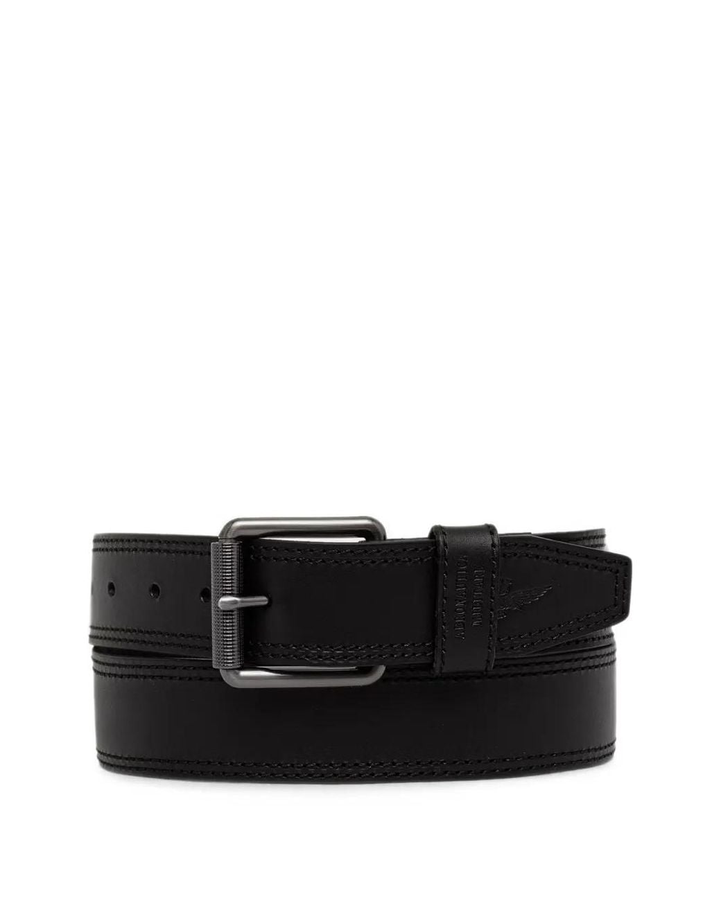 Aeronautica Militare Black Logo-Embossed Buckle-Fastening Belt
