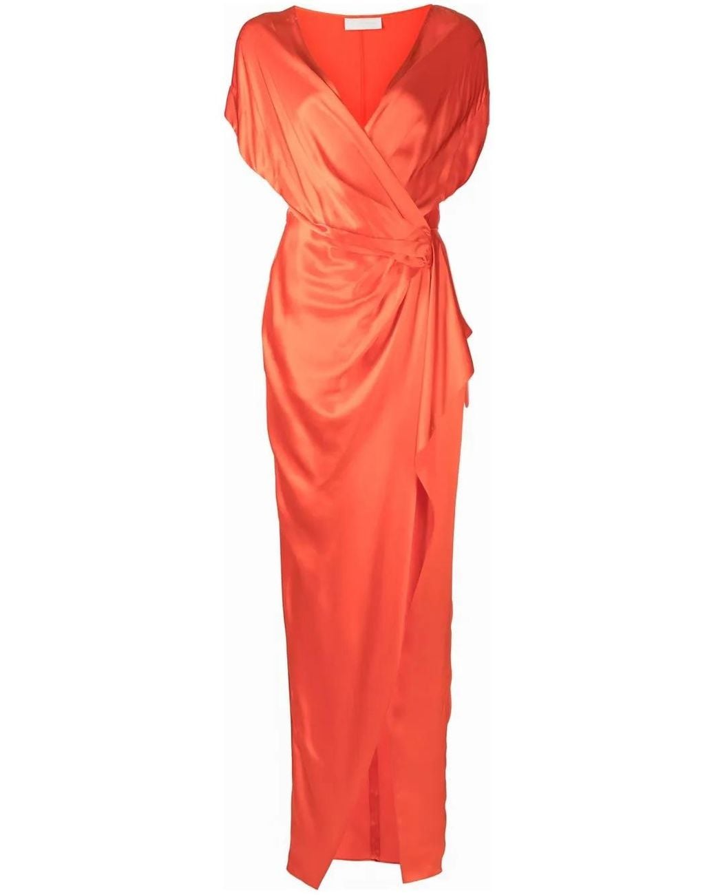 Michelle Mason Red Robe Portefeuille Longue À Détails Drapés