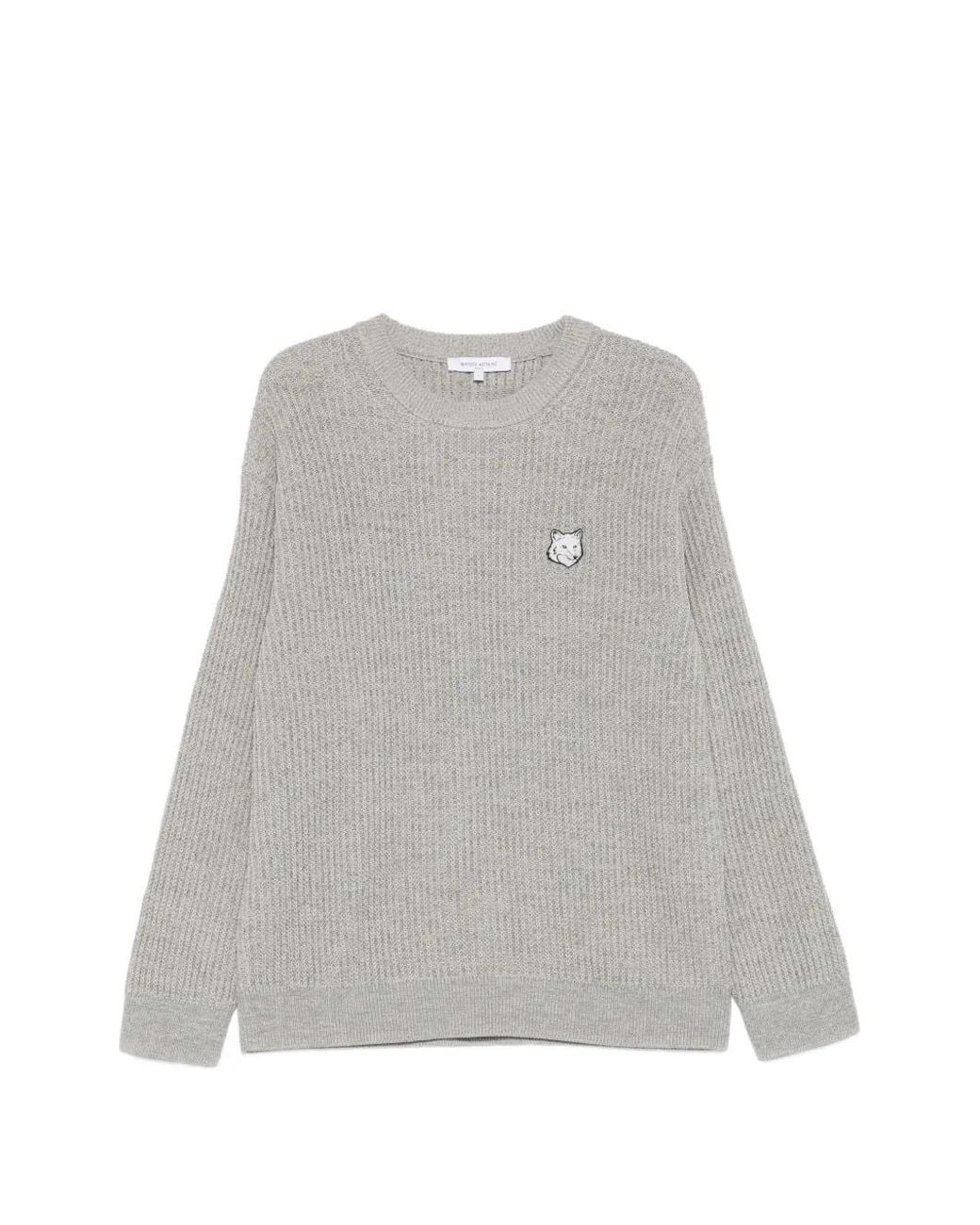 Maison Kitsuné Gray Maison Kitsuné Fox Head Cotton Ribbed Jumper for men