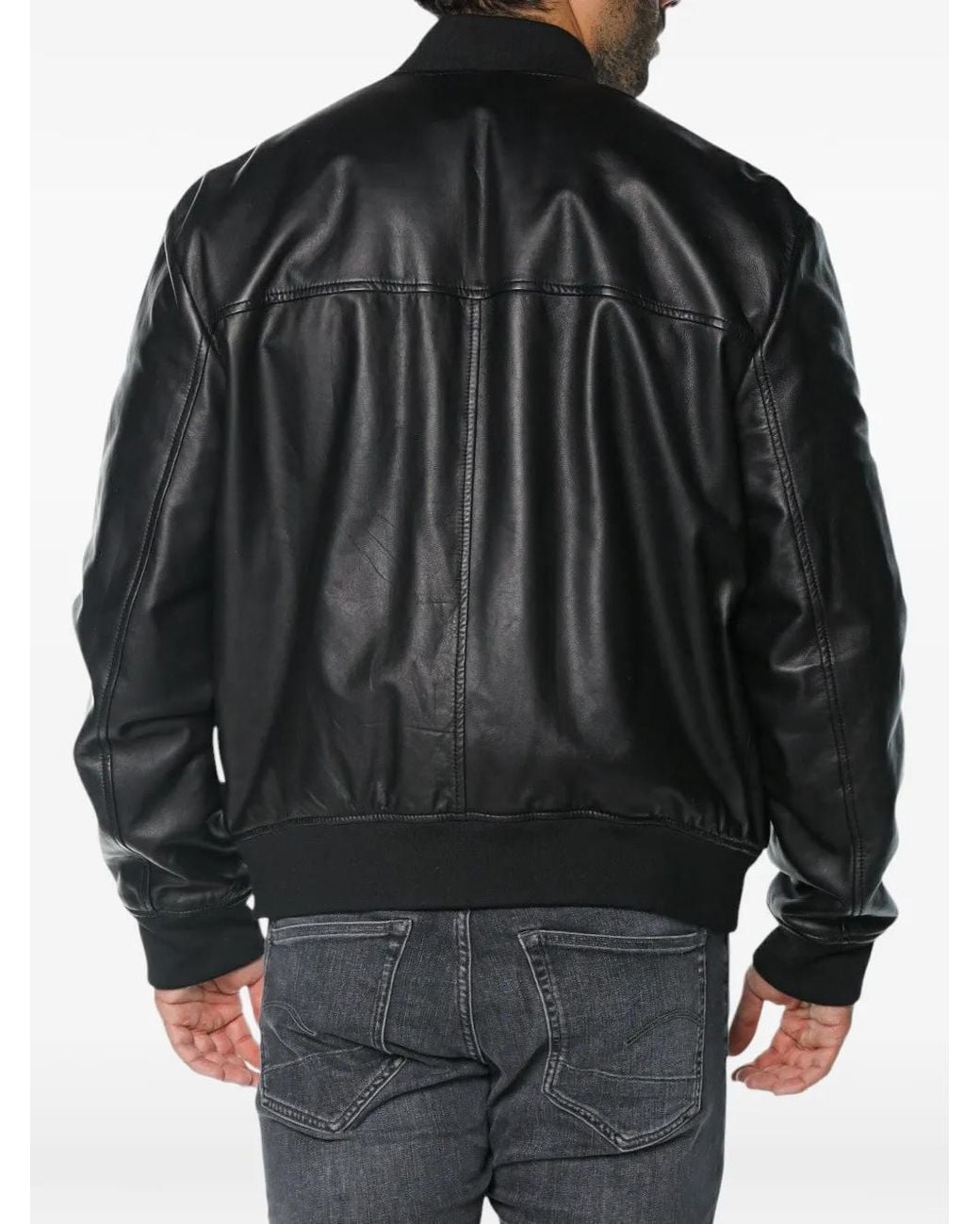 ARMANI EXCHANGE Black Leather Blouson Jacket for men