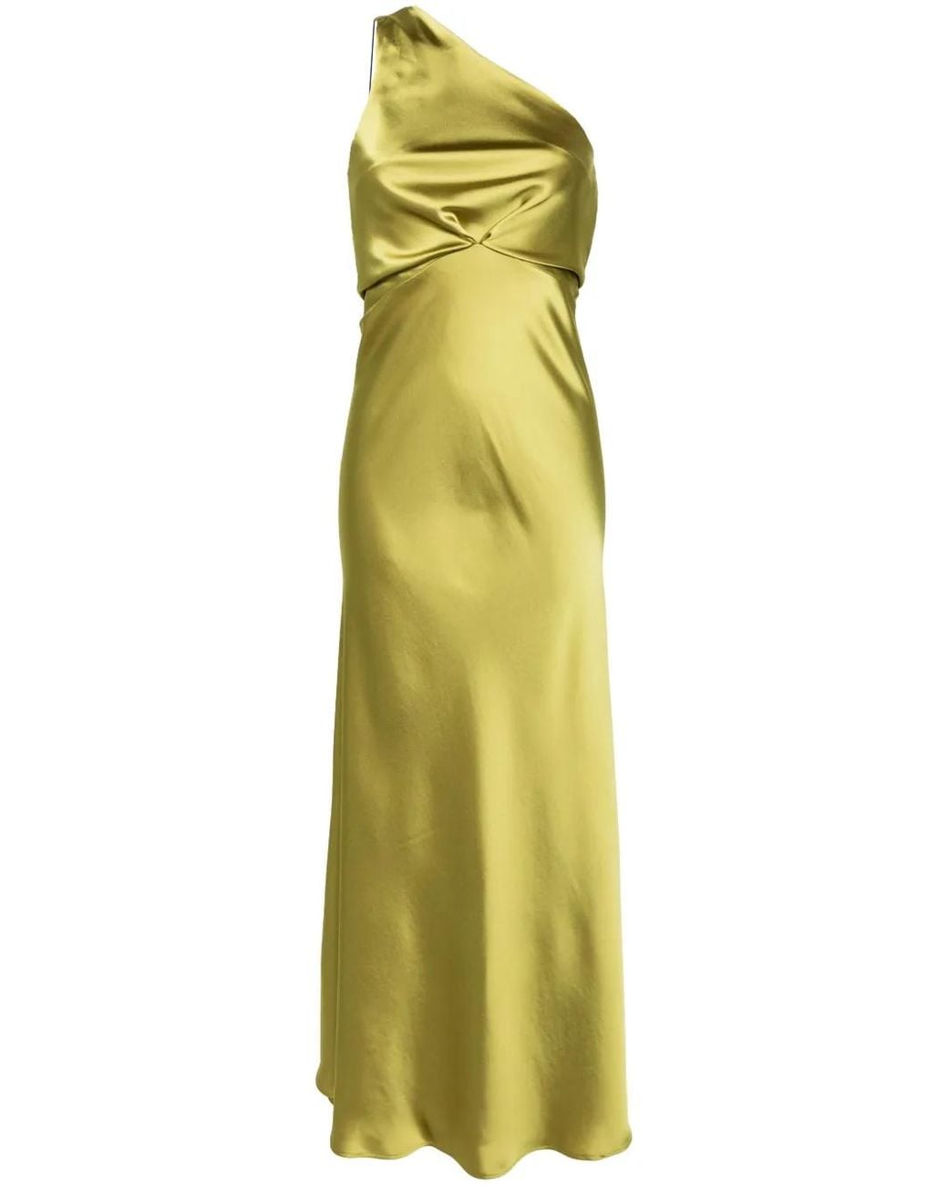 Blanca Vita Green One-Shoulder Satin Gown