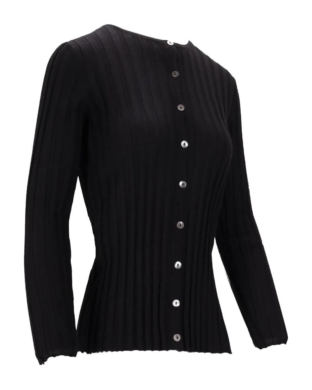 LA ROSE Black Ribbed Button Top
