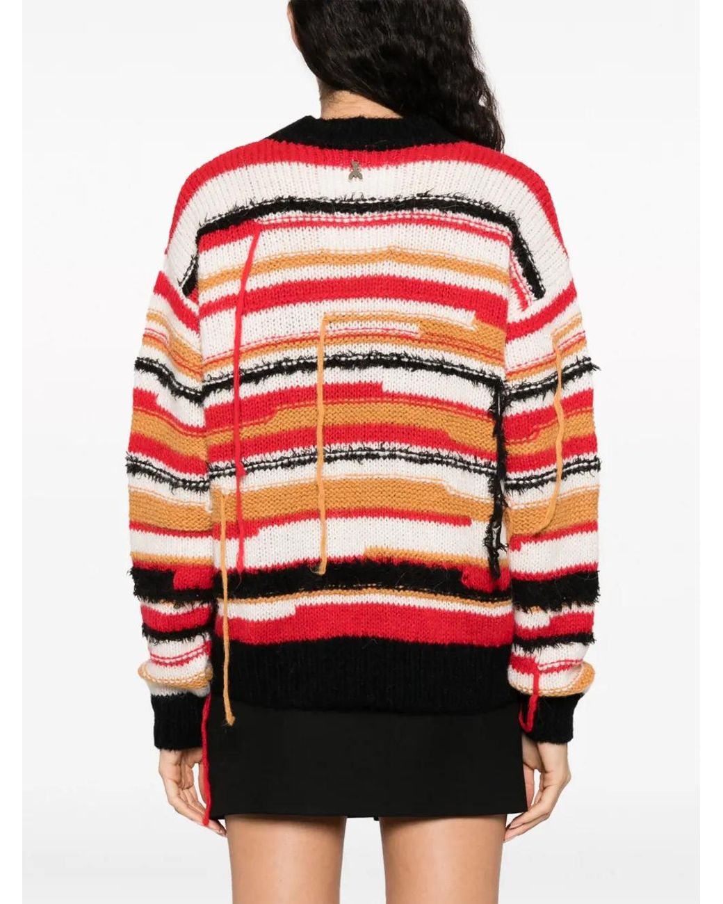 Patrizia Pepe Red Distressed Striped Jumper