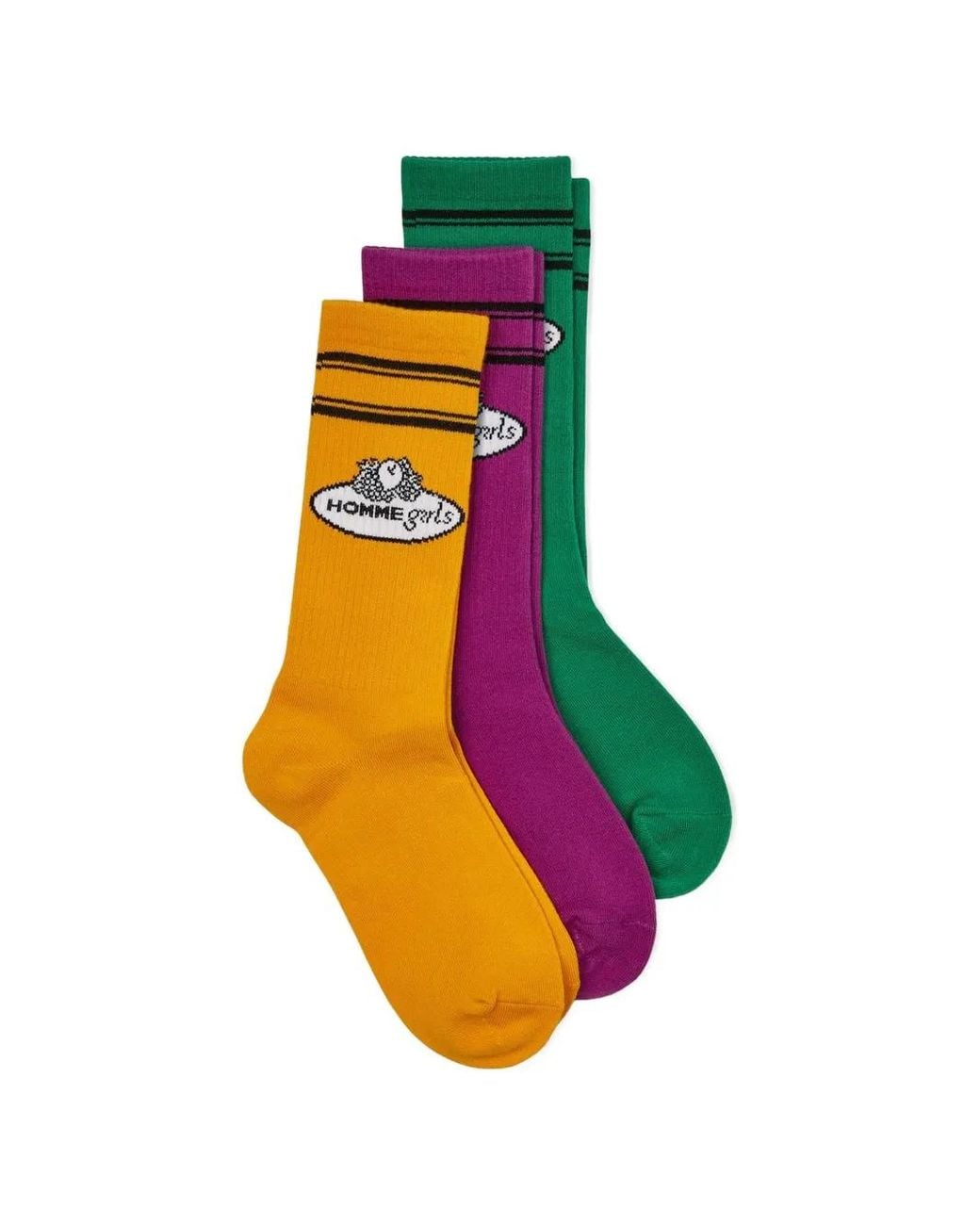 HOMMEGIRLS Yellow X Fruit Of The Loom Logo-Patch Socks Pack (Pack Of Three)