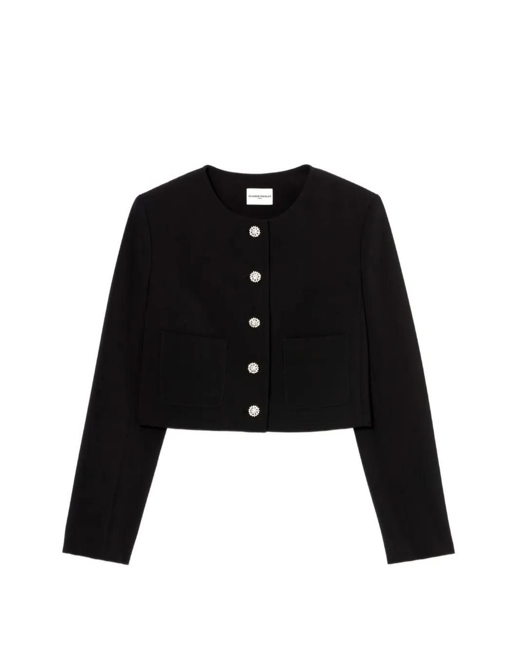 Claudie Pierlot Black Crystal-Embellished Cropped Blazer