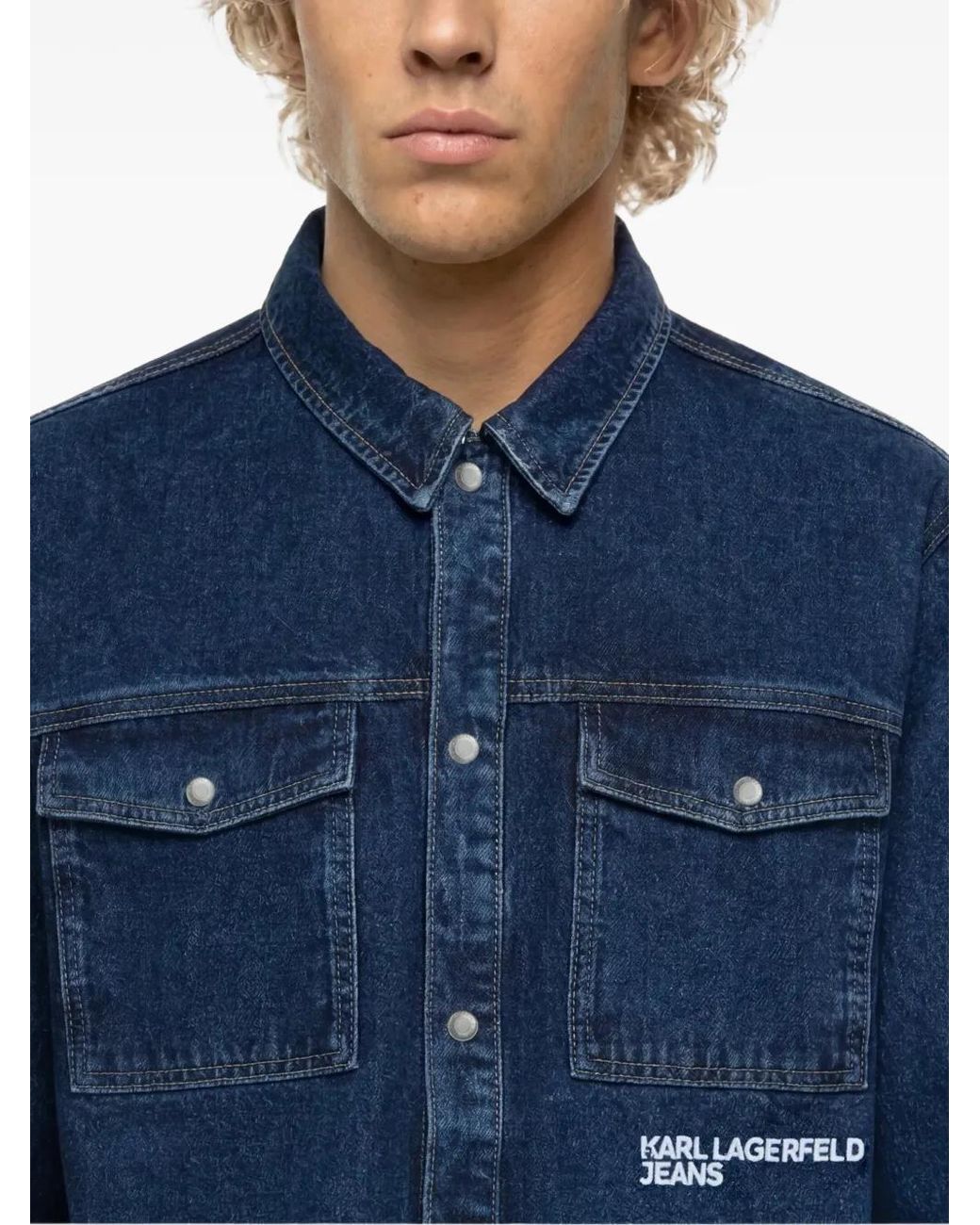 Karl Lagerfeld Blue Logo Denim Overshirt for men