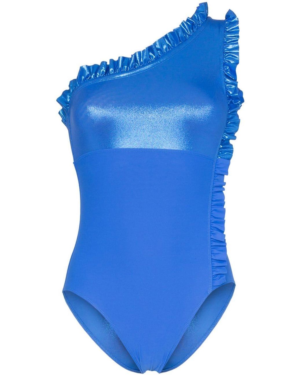 Leslie Amon Synthetic One-shouldered Ruffle Detail Swimsuit in Blue ...