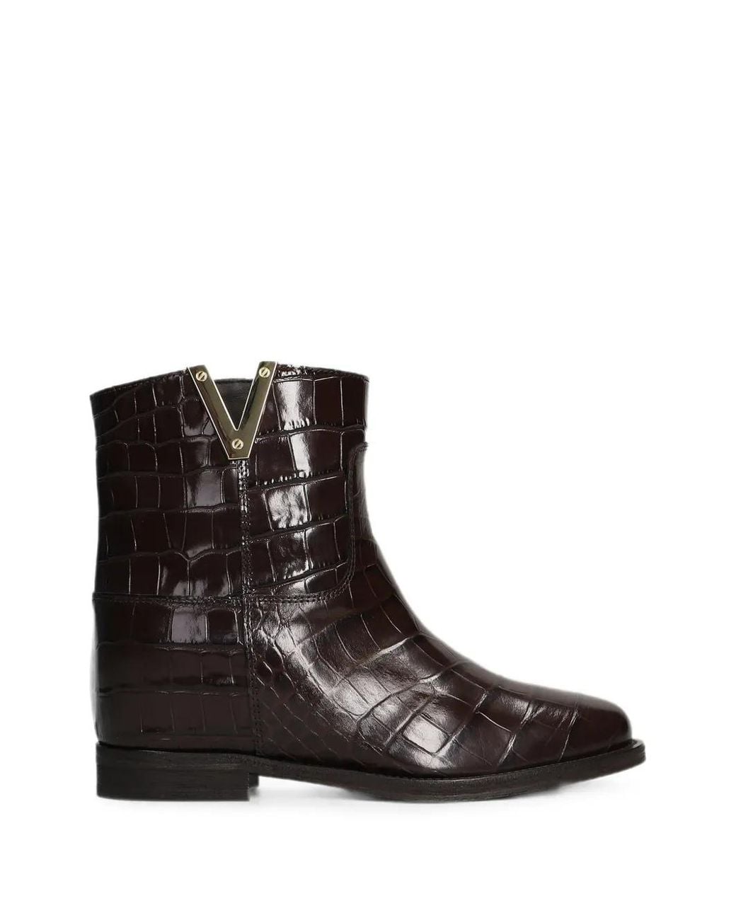 Via Roma 15 Black Croc-Effect Internal Wedge-Heel Ankle Boots