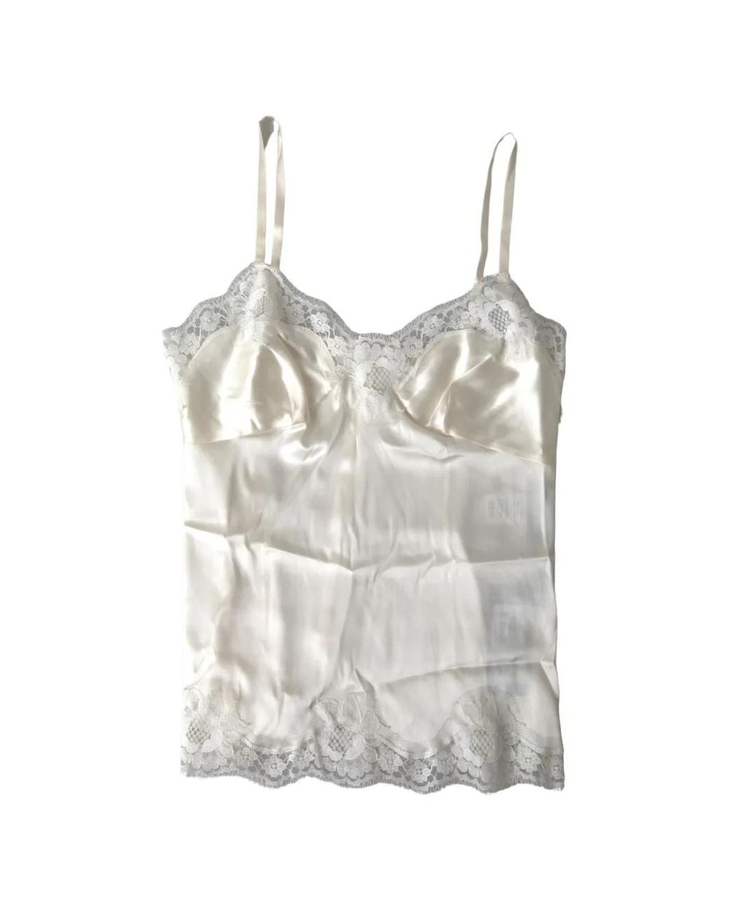 Dolce & Gabbana White Lace-Trim Silk-Satin Camisole