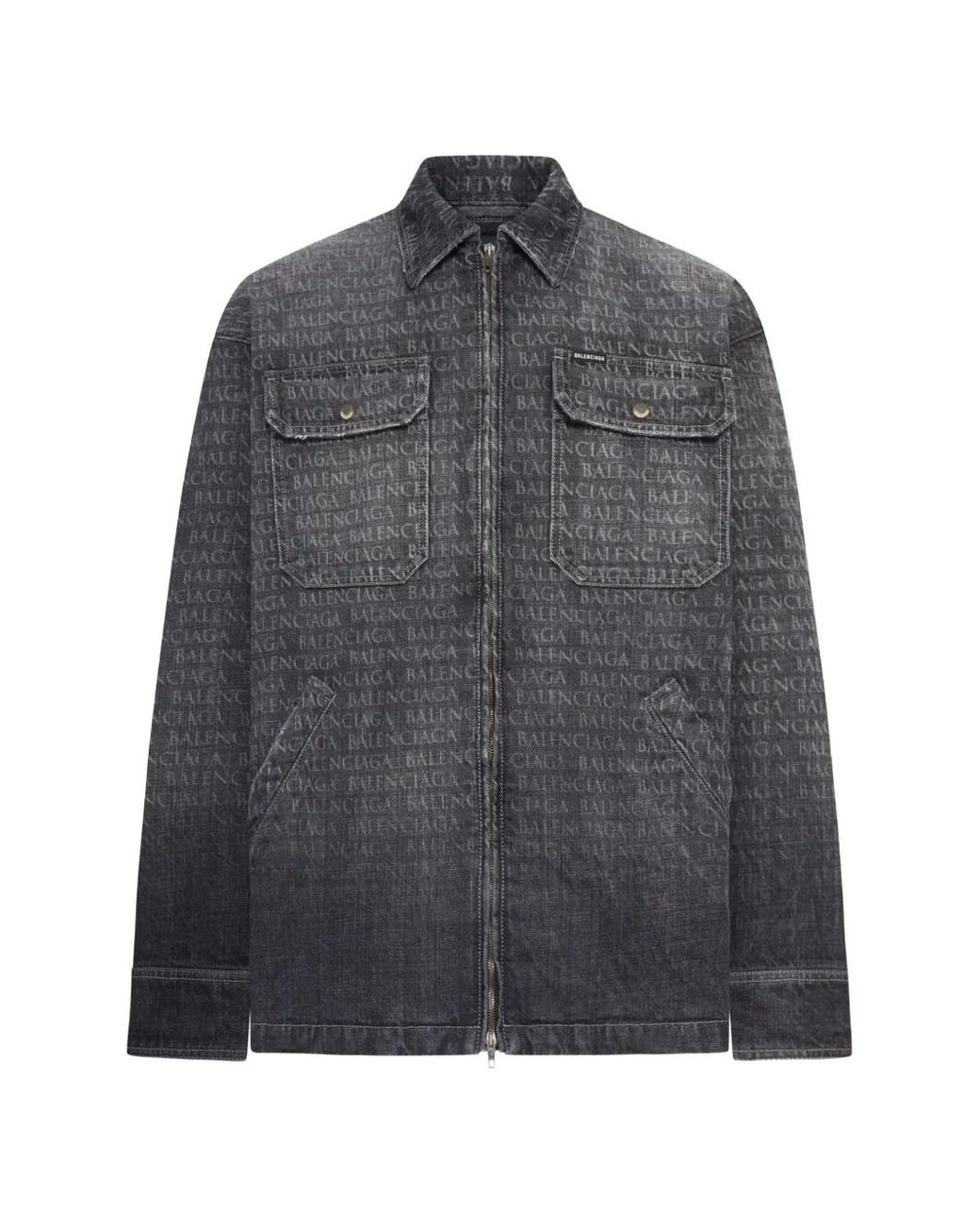 Balenciaga Gray Chest Pockets Logo Print Shirt Jacket for men