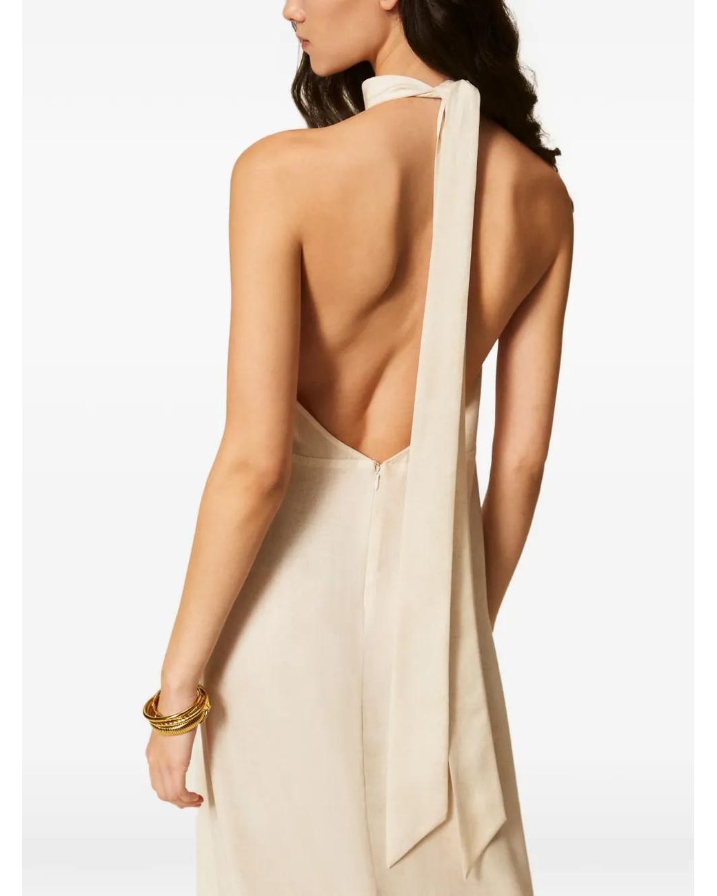 Twinset White Long Halter Dress With Print