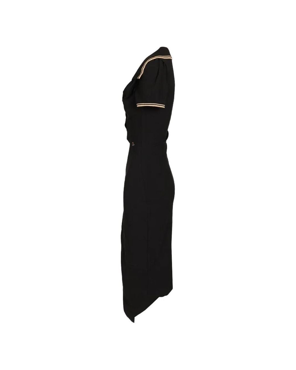 Vivienne Westwood Black Fitted Midi Dress With Ruched Detail And Contrasting Collar