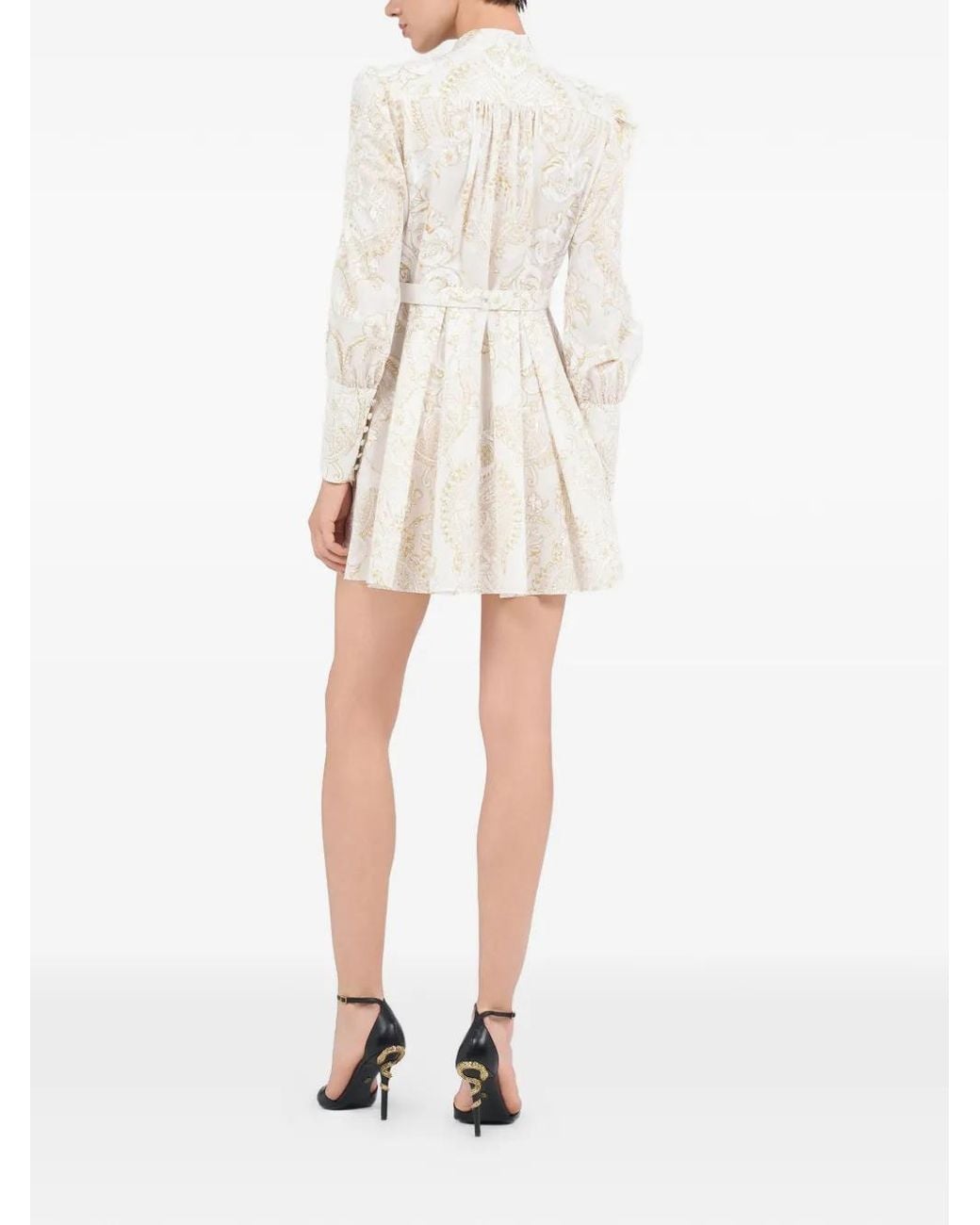 Roberto Cavalli White Bow Belted Patterned Dress