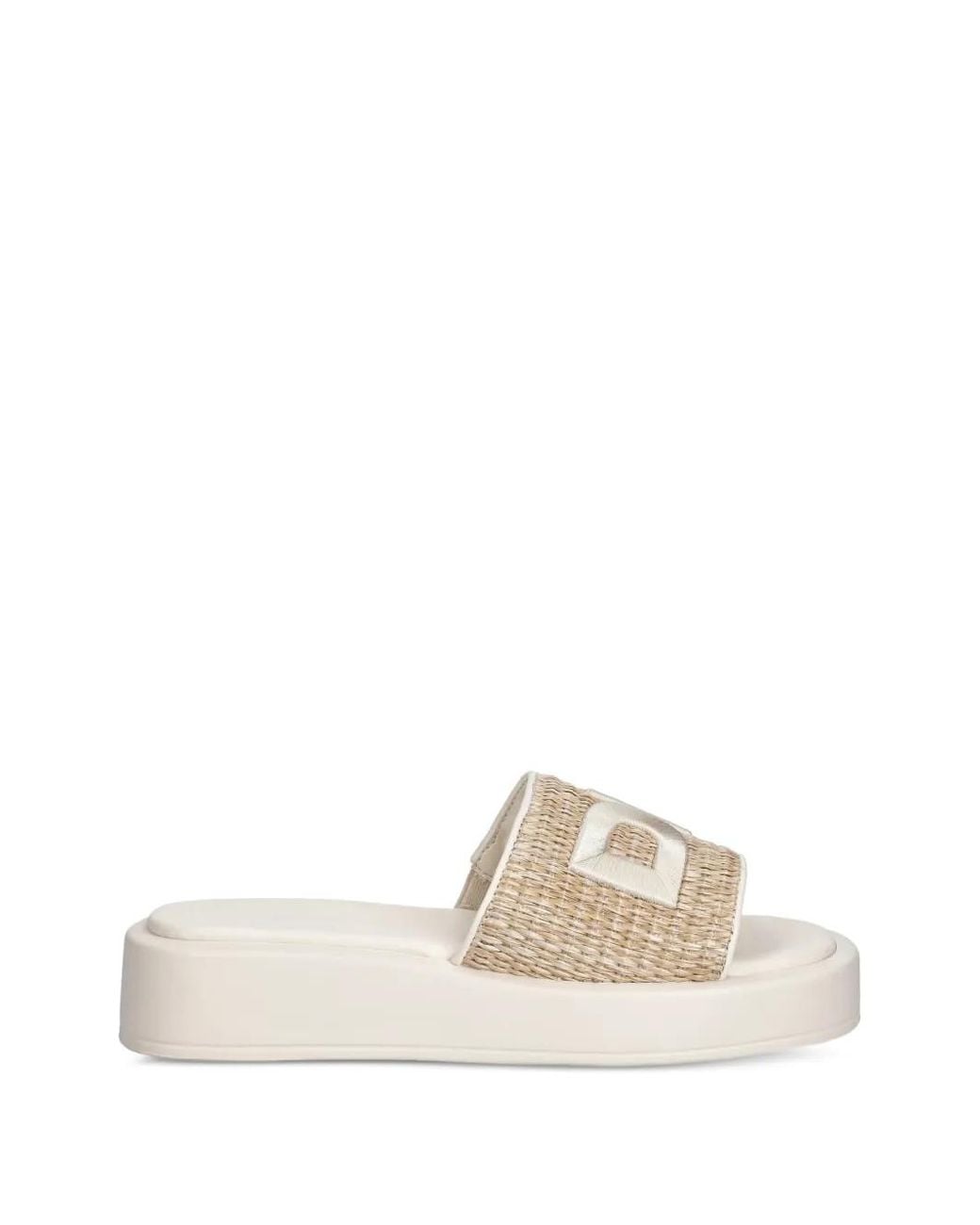 DKNY White Logo-Patch Woven Slides