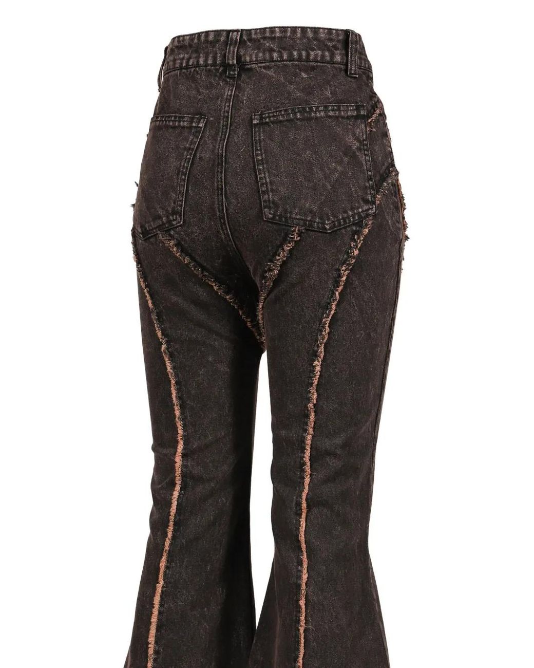 VIVAMUS Black Frayed-Seam Flared Jeans