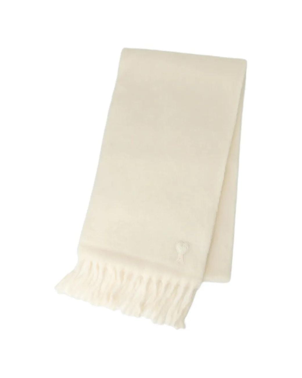 AMI White Ami De Coeur Patch Fringed Scarf for men