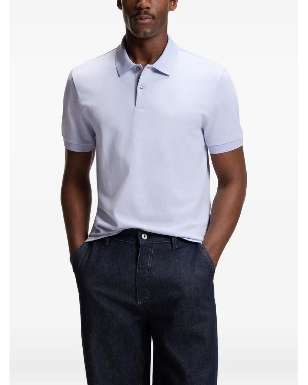 Boss Blue Bubble-Structure Polo Shirt for men