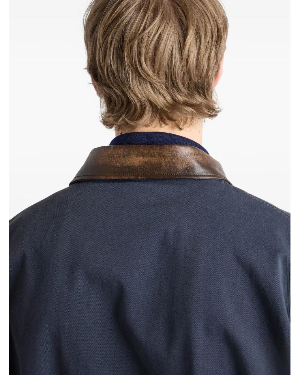 Cappotto Con Logo E Colletto A Contrasto di Prada in Blue da Uomo