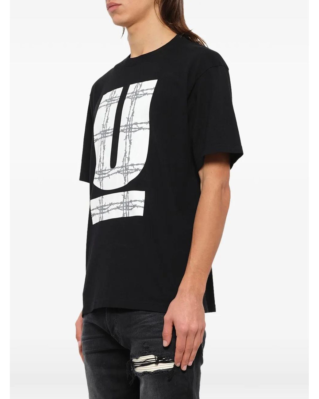 Undercover Black Barbed Wire Graphic T-Shirt for men