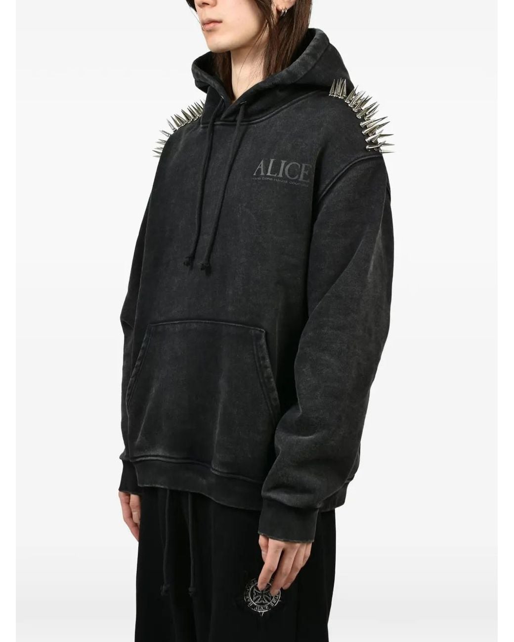 ALICE HOLLYWOOD Black Deegan Stud-Embellished Hoodie for men