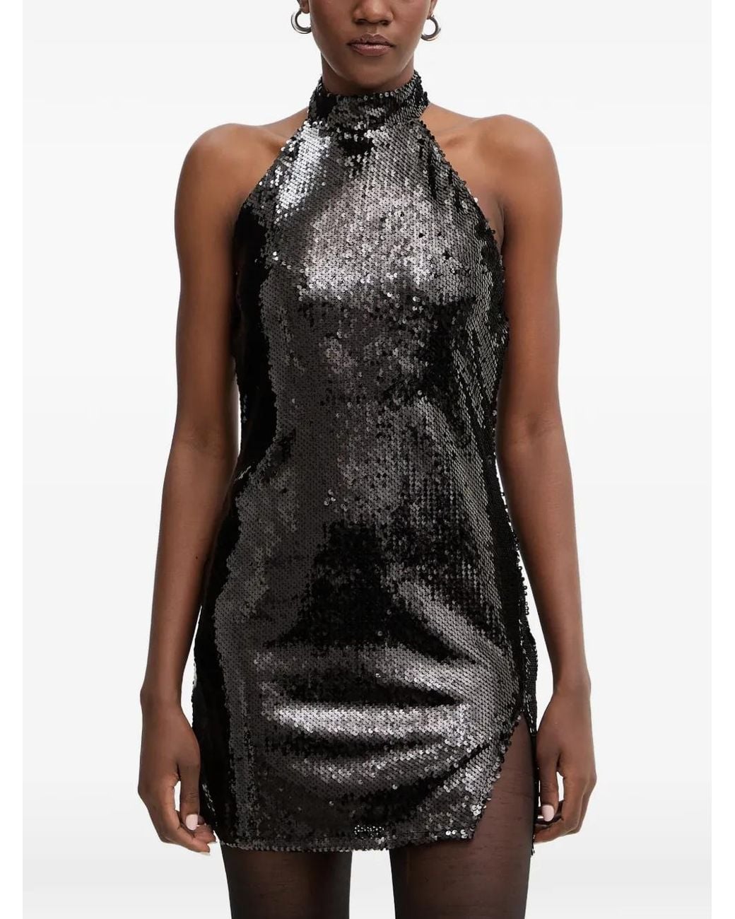 Haveone Black Robe Courte À Sequins Brodés